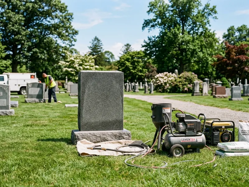 On-Site Cemetery Lettering — Rock of Ages Sandblasting